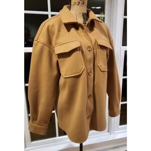 Avec Les Filles Barn Shirt Jacket, Tan, Button Front w Pockets, New, Sz M